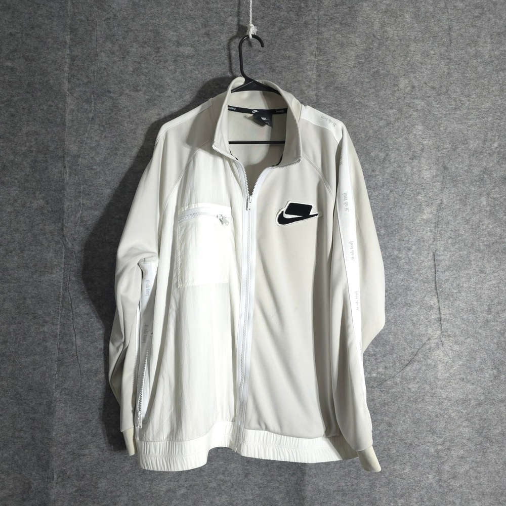 Nike Tech Fleece Jacket Mens XL Beige Full Zip Sportswear Just Do It Logo Hoodie